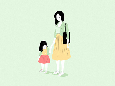 Mother&Daughter girl illustration mother