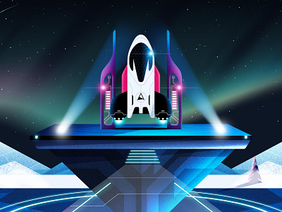 Ready to launch! 2d animation concept concept art crew illustration northern lights photoshop space spaceship stars story team website