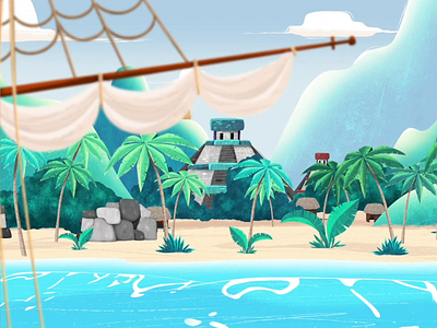Mayan community animation beach concept art illustration maya mayan photoshop pyramid ship zoom