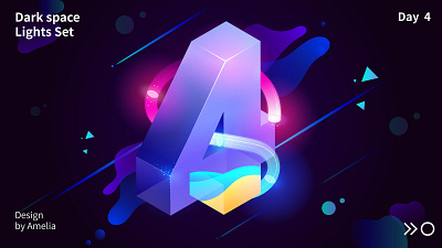 Dark space Lights set digit 4 2.5d design illustration isometric ui