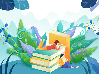 Girls reading illustration design girls illustration leaves reading reading app study
