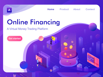 Online financing 2.5d bitcoin bitcoin services design illustration isometric online service ui webside website banner website design