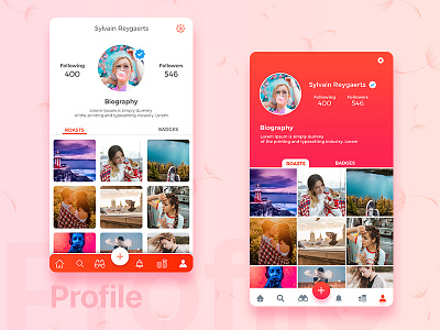 Profile Layouts app buttons clean color design feeds icons page photos profile ui ux
