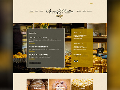 Bread & Butter Bakery Site bakery beige cooking food gold layout pastry photography site design web design website