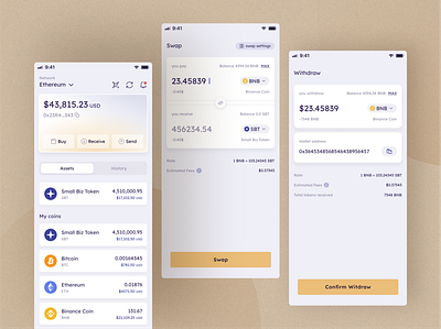 Crypto Wallet Concept buy coins crypto exchange mobile money swap ui wallet web3