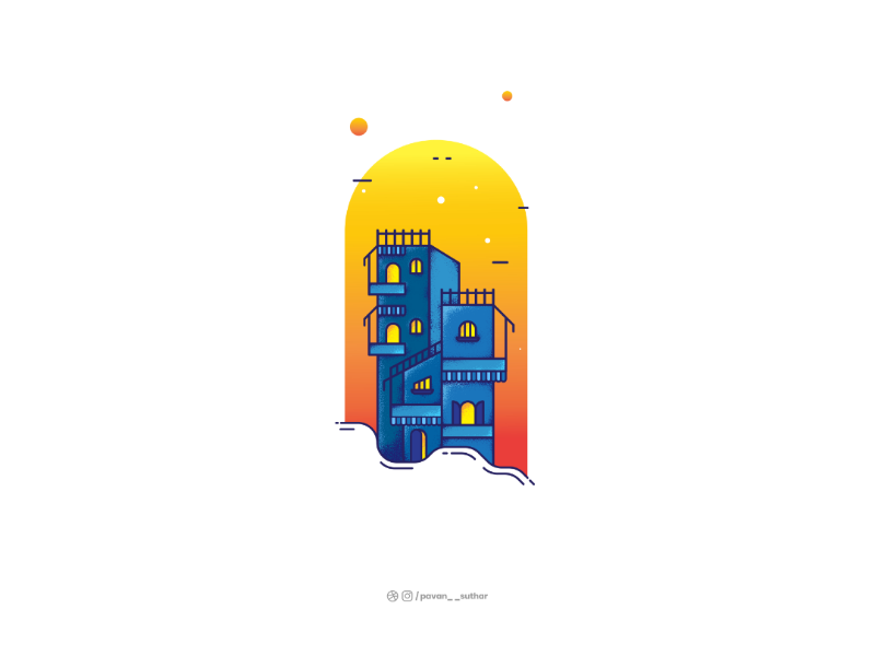 Evening in the City 🌃 buildings evening city dribbble. adobe usemuzli muzli vector illustration illustrator