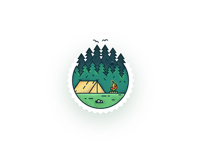 Camp Fire 🔥 adobe badge camp campfire dribbble forest icon illustration illustrator muzli night sticker trip vector