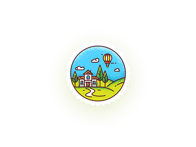 Farmhouse 🏠 adobe badge balloon dribbble farmhouse forest green home house illustration muzli sticker tag