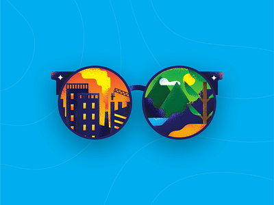 Glasses (view of climate change) adobe buildings climate change dribbble forest glasses illustration muzli
