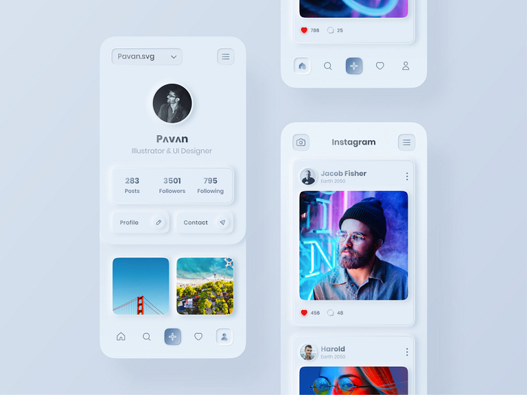 Skeuomorph styled Instagram UI concept by Pavan on Dribbble