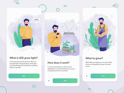 LED Grow Light App onboarding app design flat fruits illustration man onboarding plant plants ui uiux ux vegetables
