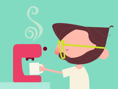 Morning Coffee Scene beard coffee glasses hispter illustration mug natsy nerd vector