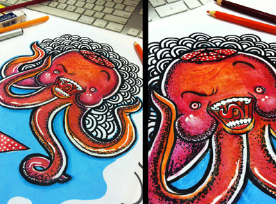 Freak Octopus (colored pencil) handmade illustration natsy octopus