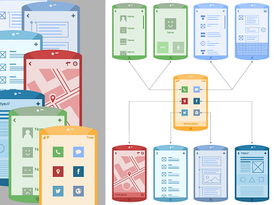 Freetimedrawing colours flat icons mobile mock navigation wireframe