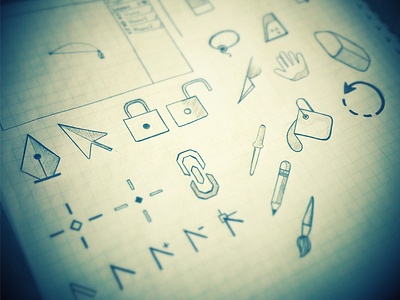 Sketching Icons arrow bucket cursor drawing icons paper pen pencil rotate sketch