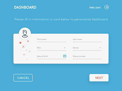 Dashboard Intro Page forms ui web
