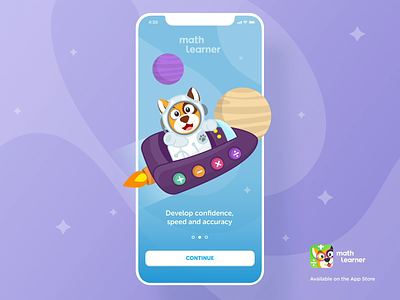 Math Learner - Animation Spaceship (Onboarding) animation animation after effects branding dog education game design game ui gif kids app kids illustration lottie lottie animation lottiefiles onboarding onboarding design planet