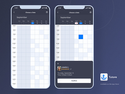 Tutore - Scrollable Calendar availability calendar calendar app calendar design calendar ui clean interface date date picker education app product design schedule schedule app scheduling weekly