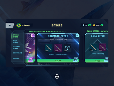 Sky Warriors - Store game mobile game mobile store sky warriors store card user experience user interface visual design