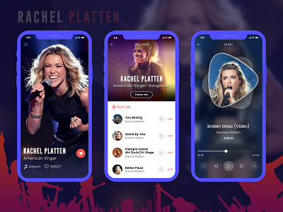 Rachel Platten - Music app design app branding app design branding design photoshop ui uiuxdesign userinterface ux web
