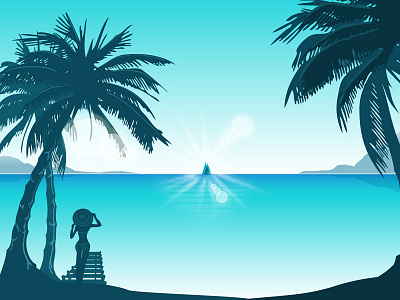 Palm beach beach beach girl blue holidays ocean palm trees paradise sail sea vector vector art wanderlust