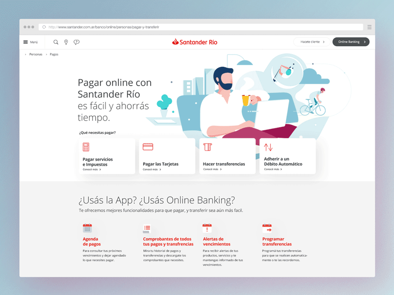 Santander Landing Pagos animation banking branding clean design flat icon identity illustration illustrator minimal santander ui ux web website