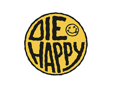 DIE HAPPY black die happy metal patch smile yellow