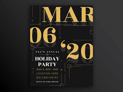 Holiday Party Flyer adobe illustrator black card date design flyer gold holiday invitation invite line party poster simple