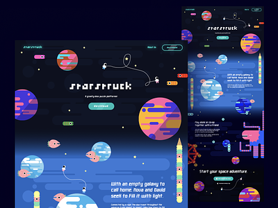 Daily UI 003: Landing Page - Starstruck 003 astronaut daily ui daily ui 003 dailyui design figma galaxy game design illustration landing page landingpage pc gaming planets sketch space stars starstruck video game web design