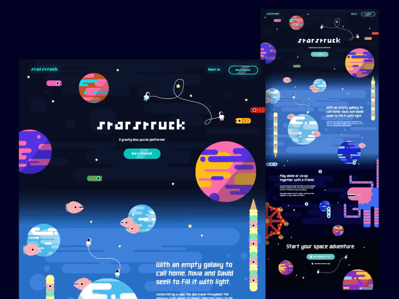 Daily UI 003: Landing Page - Starstruck 003 challenge daily ui daily ui 003 design figma galaxy game design gif illustration landing page planet space stars starstruck ui ux vector video game web design