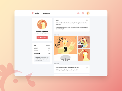 Daily UI 006: User Profile 006 challenge chicken clean cluck daily ui daily ui 006 dailyui dating profile doodle figma hen joke minimalism rooster silly simple tinder user profile web design