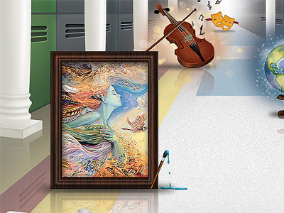 Expansion Cover columns globe lockers painting theater violin