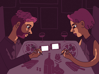 Let's Talk dinner editorial illustration phones relationships smart