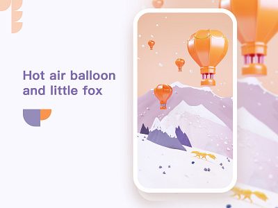 Hot air balloon and little fox in the mountains app branding design environment illustration simple sketch space typography ui ux 情感 雪山