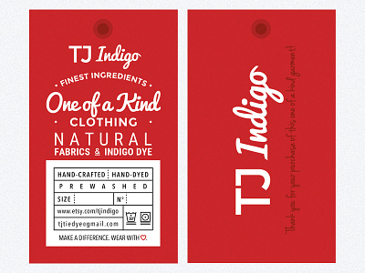 TJ Indigo Clothing Tags branding business card clothing label clothing tag hipster lettering oneofakindclothing shop tag type typography
