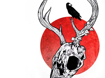Companion & Skull crow deer ink skull