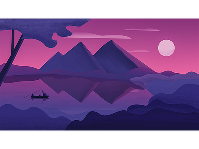 lake day dusk illustration lake night