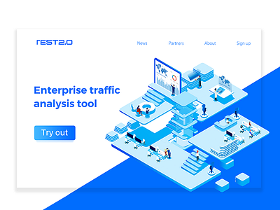 Traffic analysis 2.5d illustration network traffic office