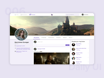 Daily UI 006 daily ui harry potter hermione hogwarts social user profile
