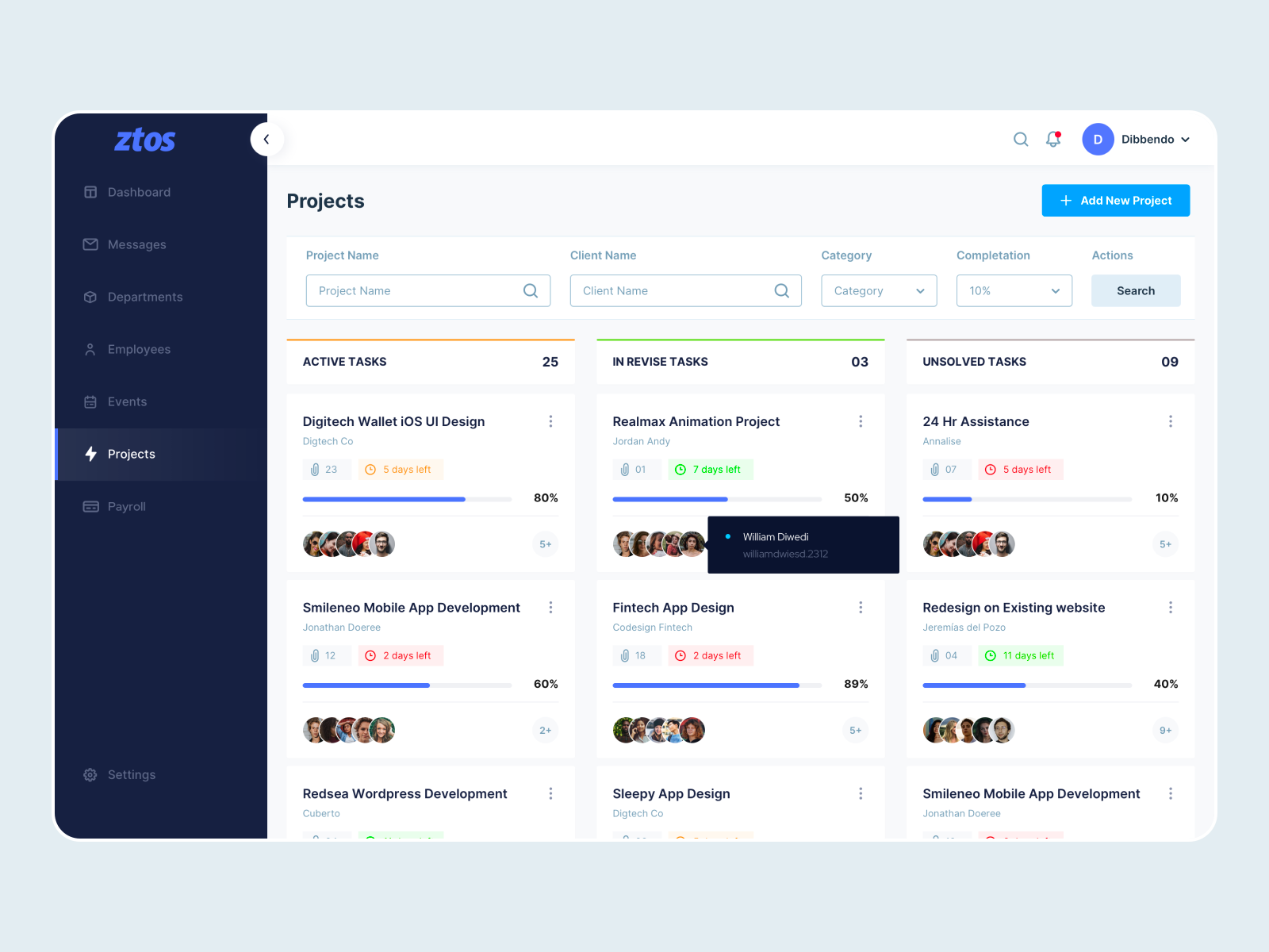 HR Management System Projects Page by Dibbendo Pranto on Dribbble