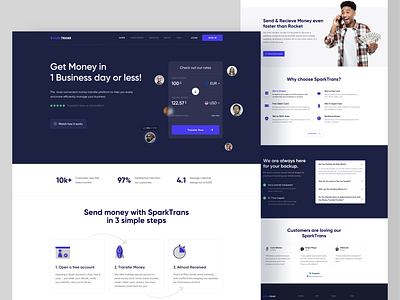 International Money Transfer Website clean fast landing money money transfer productdesign quick remitance send transaction transfer money trustpilot web webflow website