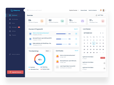 Ulearna Edtech Web Redesign course dashboard dashboard responsive data visualization e learning edtech education dashboard enterprise dashboard enterprise software learning learning platform online online course product design saas saas application student web application web software webapp