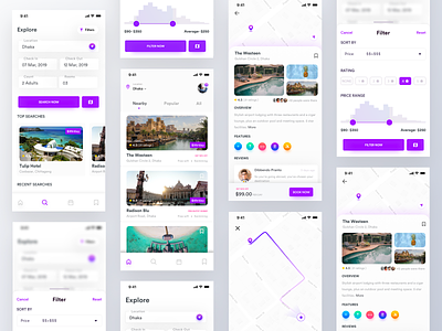 Hotel Booking App Design analytical analytics dashboard app concept app design app designer best design clean filter hotel illustration location map search trip