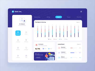 Learning platform Dashboard 2019 trend account app chart dashboard data design education illustraion interface landing languages learning minimal platform profile statistic stats ui ux