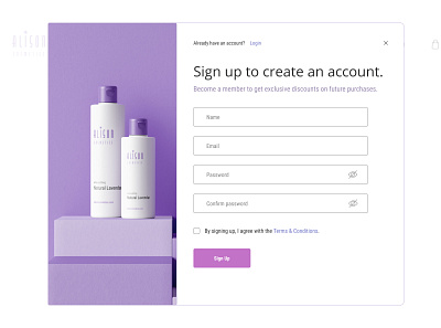 Alison Cosmetics - Sign Up Modal brand identity cosmetics daily ui daily ui 001 dailyui dailyui001 logo logocore logocore challenge sign up sign up modal signup ux