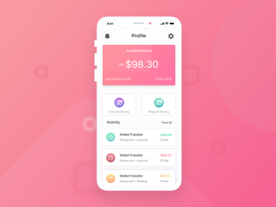 Money Transfer App Screen UI Design android app bank clean color ios money transfer ui wallet