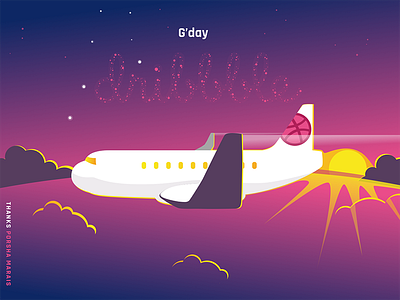 Hello Dribbble flying illustration plane sunset travel