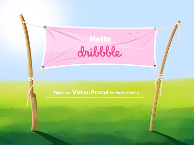 Hello Dribbble creative debut digital drawing illustration