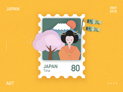 A stamp about Japan card collocation design illustrations japan paper stamp