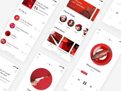 Music Player card list music player red ui